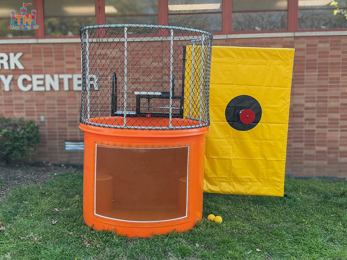 Carnival dunk tank with red target ready for a fundraiser event in Franklin TN
