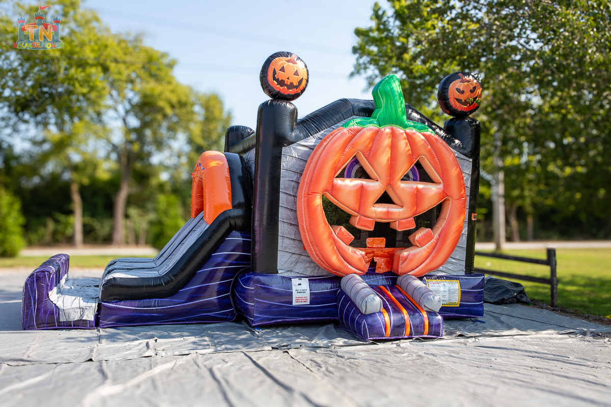 3D Pumpkin combo bounce house with slide rented for a Halloween party in Nashville TN