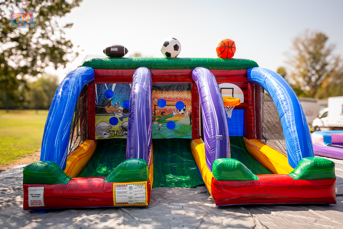 Inflatable sports game setup in Chapel Hill TN park